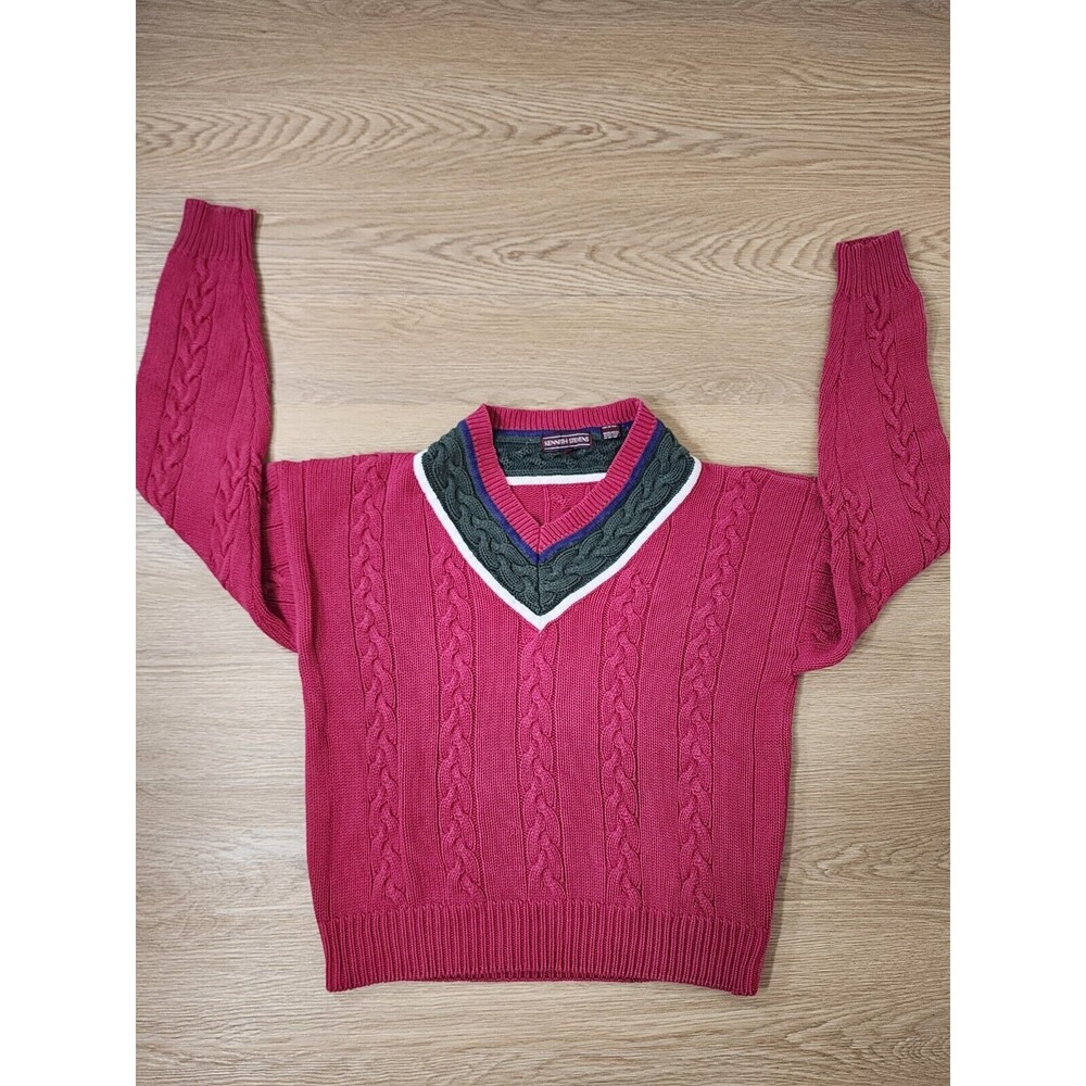 Vintage Kenneth Stevens Red Cable Knit Sweater Mens Large Heavy Cotton RN 31289